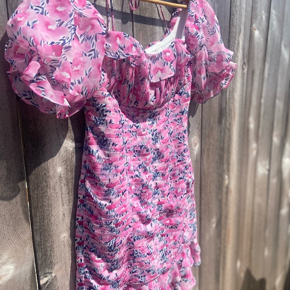 Fame and Partners floral print mini dress pink Anthropologie  Chiffon